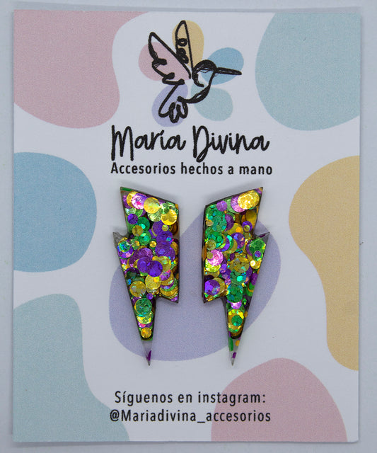 Rayos mini glitter morado, verde y amarillo