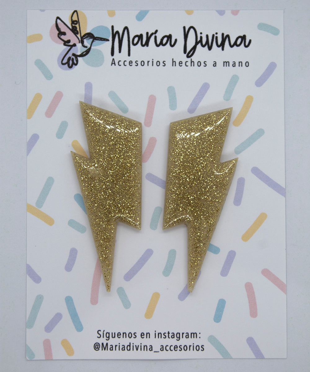 Aros rayo XL glitter crema y dorados