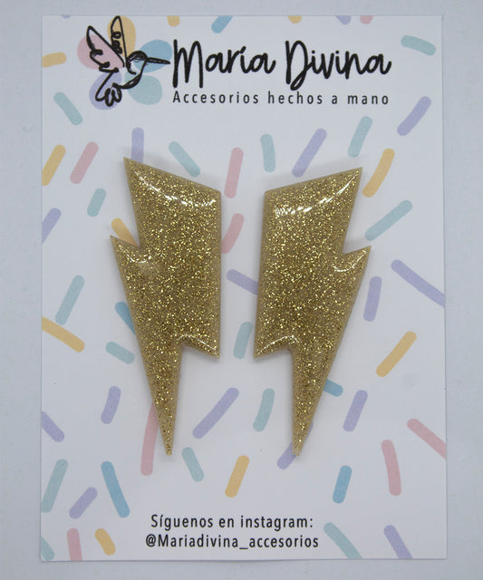 Aros rayo XL glitter crema y dorados