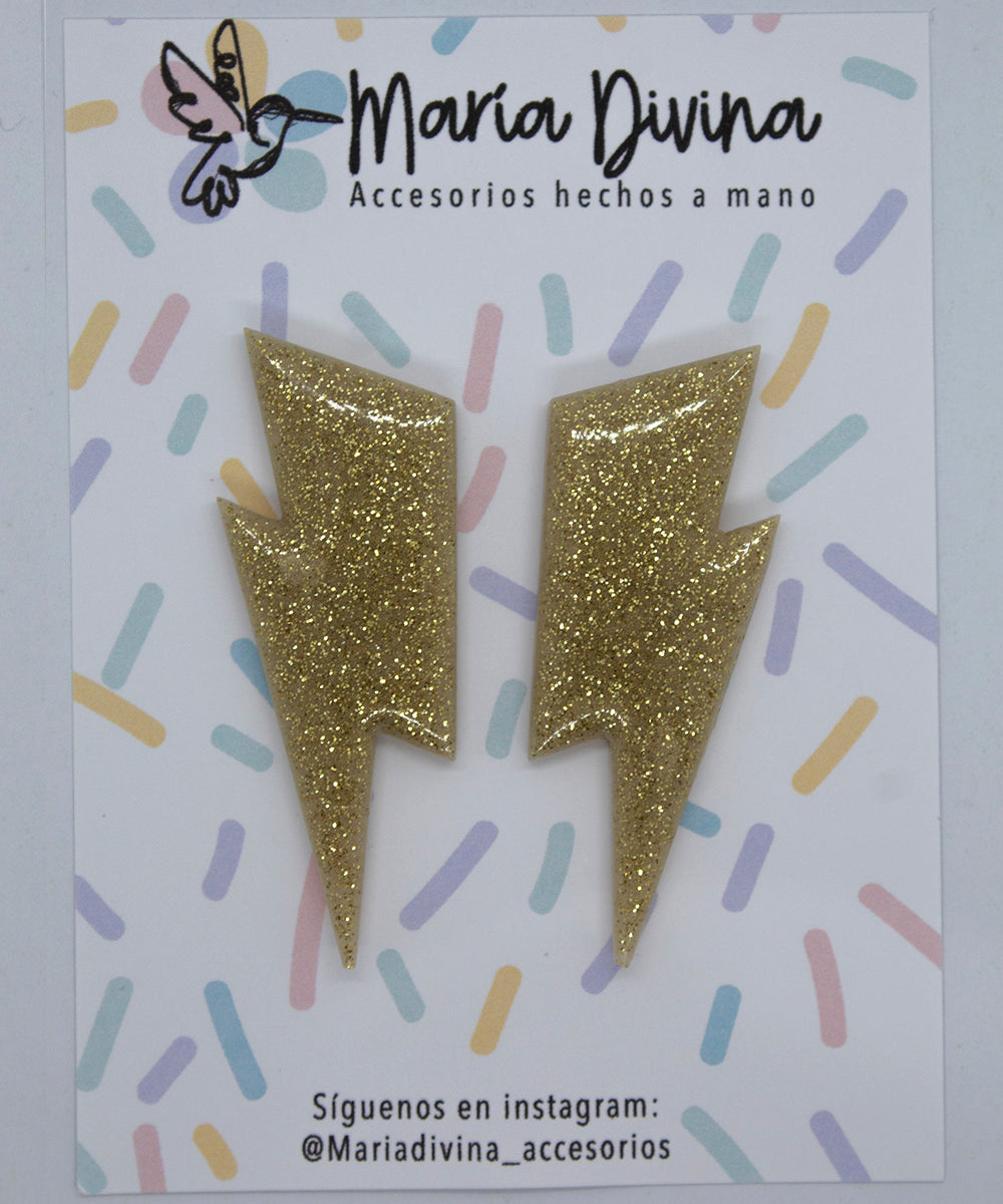 Aros rayo XL glitter crema y dorados
