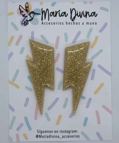 Aros rayo XL glitter crema y dorados